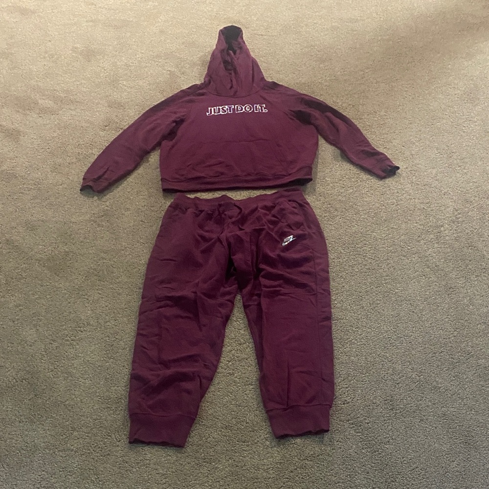 Nike Burgundy Sweatpants and Hoodie Set